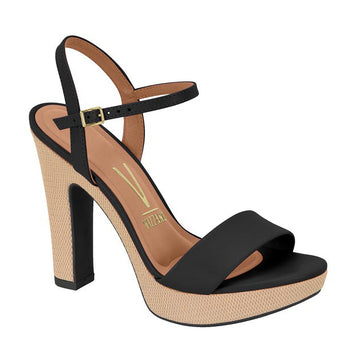 Vizzano 6292-200 High Heel Raffia Platform Sandal in Black Napa